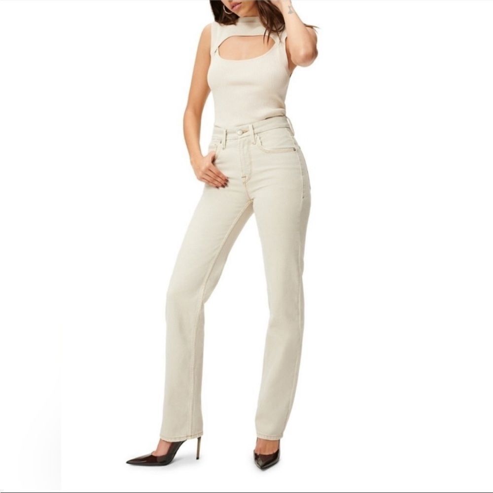 NWT good American good 90s icon straigh leg 10/30 in bone